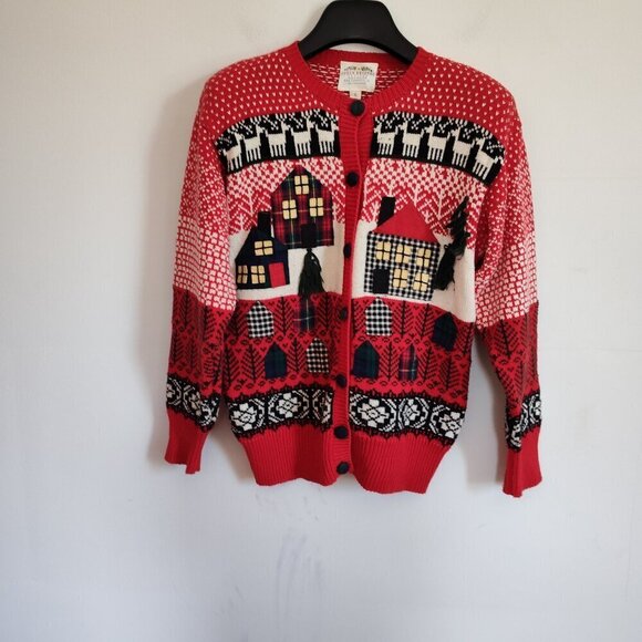 Ladies Petite SZ PS Vintage Susan Bristol Red/Multi Ugly Christmas Sweater - Picture 1 of 5